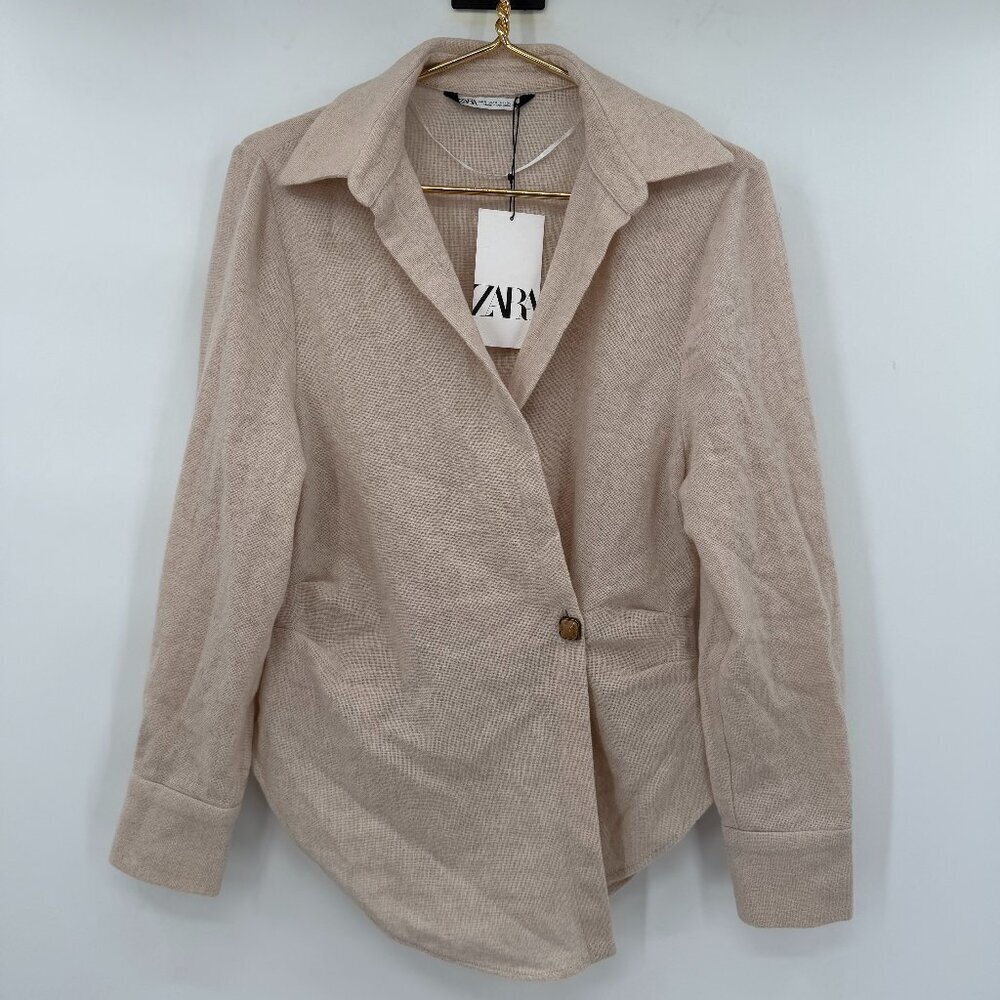 ZARA Linen Blend Blazer Lapel Collar And Single Button Closure Women's S NWT